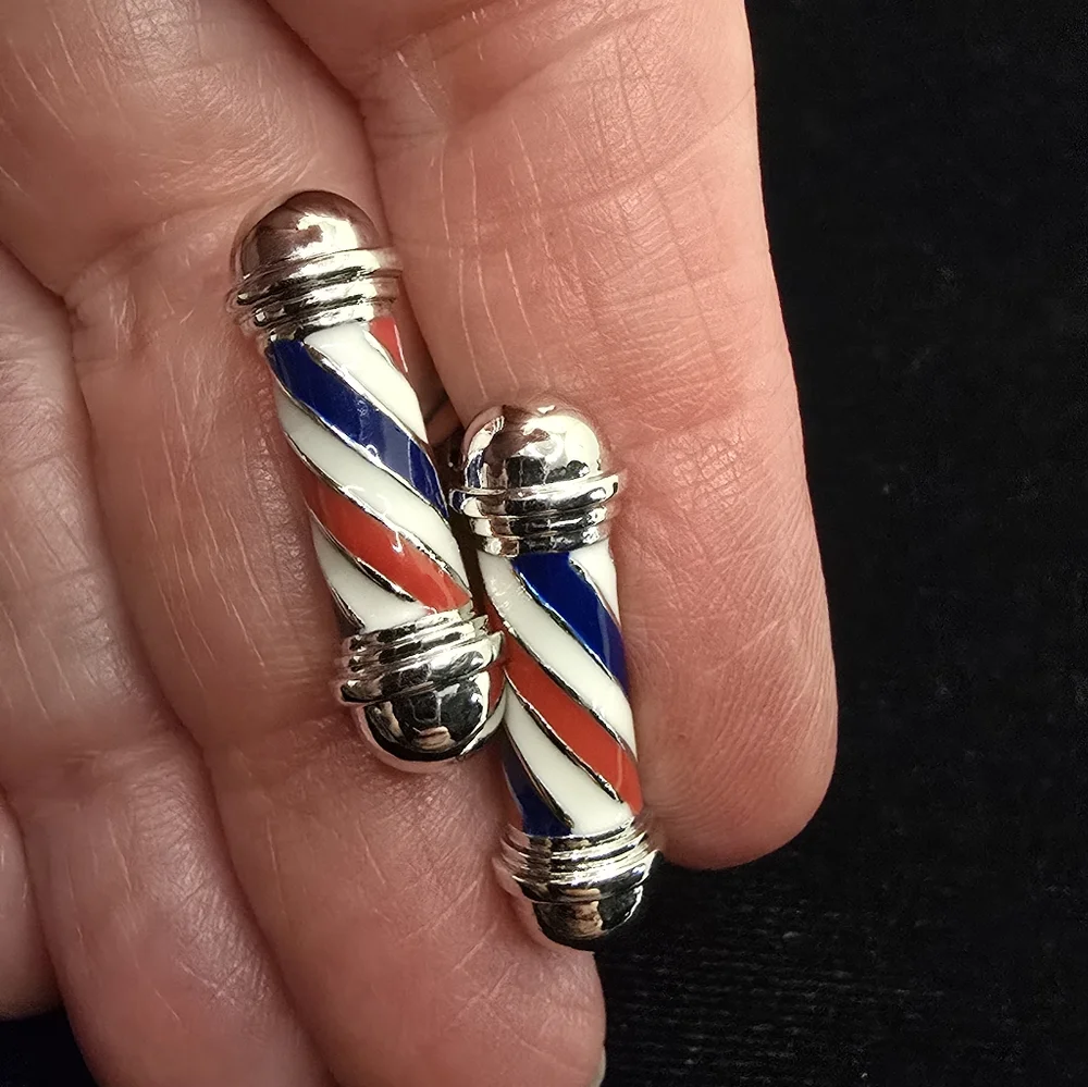 Enameled Barber Pole Cufflinks Novelty